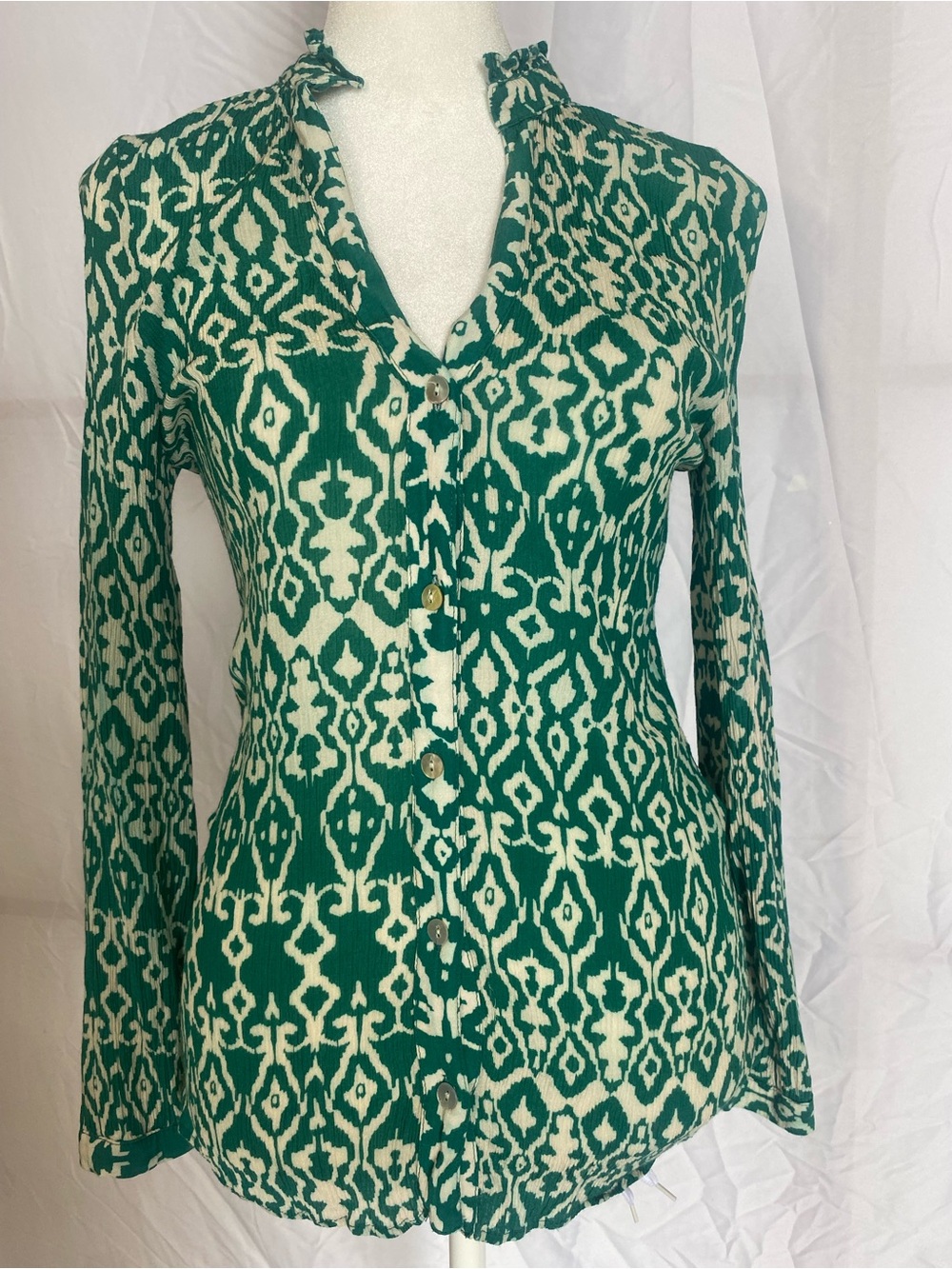 Zara Geometric Print Long Sleeve Button Front Long Sleeve Top XS